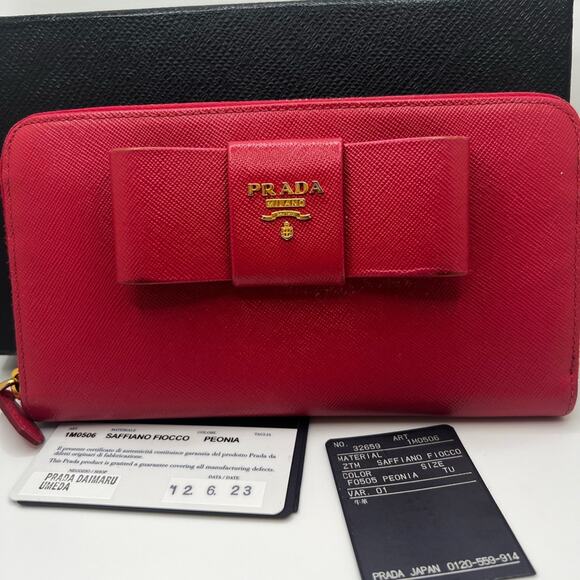 GUC Prada Saffiano Fiocco Peonia Wallet - Picture 2 of 11